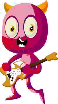Devil playing guitar, illustration, vector on white background.