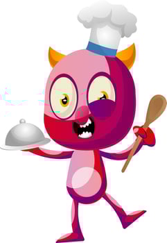 Devil cooking food, illustration, vector on white background.