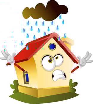 Rain is falling on the house, illustration, vector on white background.