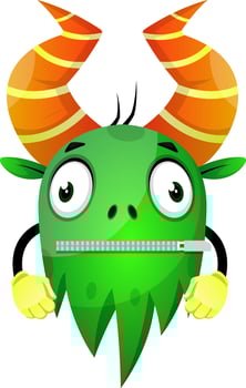 Green monster with zipped mouth vector