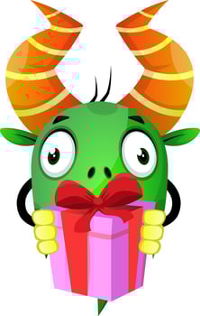 Green monster holding a gift vector