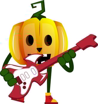 Pumpkin with guitar, illustration, vector on white background.