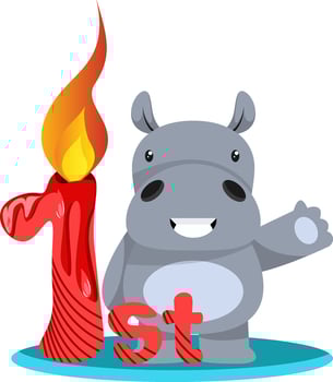 Hippos first birthday, illustration, vector on white background.