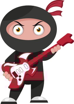 Ninja with guitar, illustration, vector on white background.