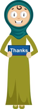 Woman with thanks sign, illustration, vector on white background.