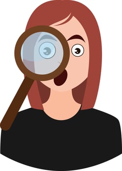 Girl with magnifying glass, illustration, vector on white background