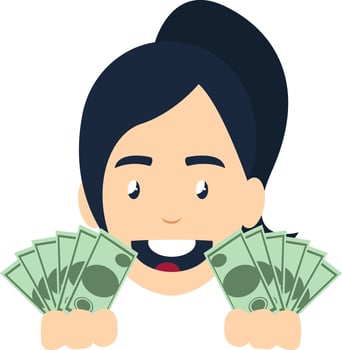Girl with money, illustration, vector on white background
