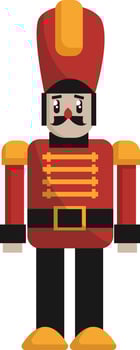 Simple vector illustration of a christmas nut cracker in red and black suit on white background