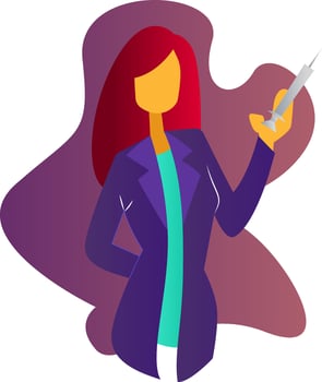 Female doctor with an injection modern vector character illustration on a white background
