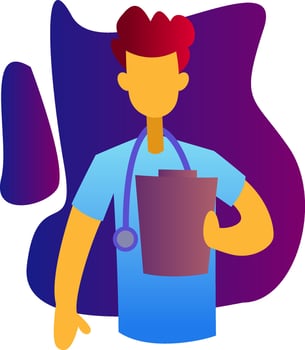 Vector illustration of a ward boy holding a medical record on a white background