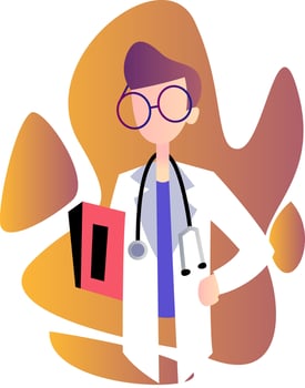 Female doctor with round glasses minimalistic vector occupation illustration on a white background