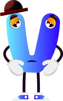 Blue letter V with brown hat vector illustration on white background