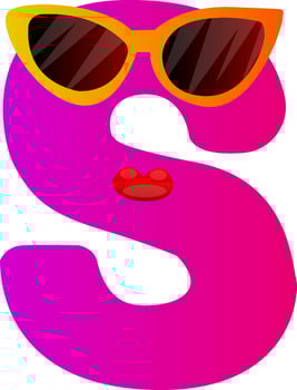 Pink letter S with sunglasses vector illustration on white background