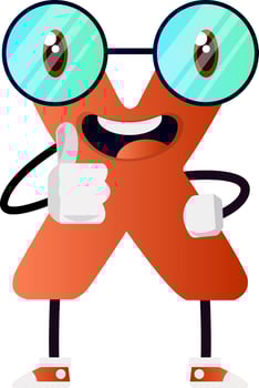 Orange letter X with glasses vector illsutration on white backgorund