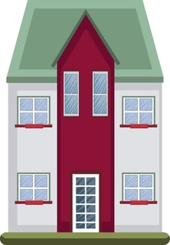 Cartoon building with green roof vector illustartion on white background