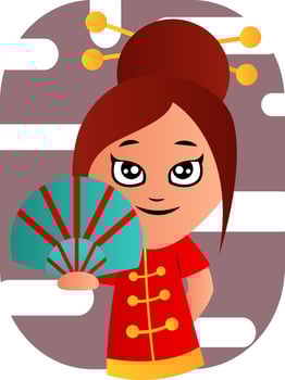 Pretty chinese cartoon girl vector illustration on white background