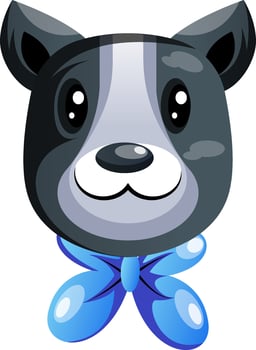 Cute black dog with blue tie vector illustartion on white background