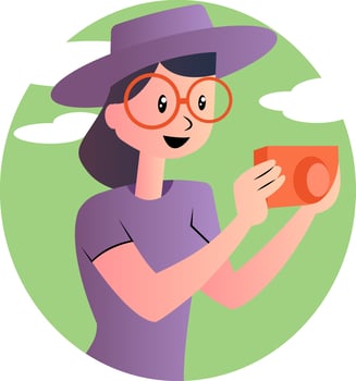 Cute cartoon girl taking photos vector illustartion on white background