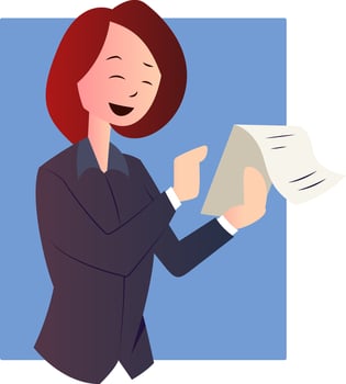 Cartoon businesswoman holding documents vector illustartion on white background