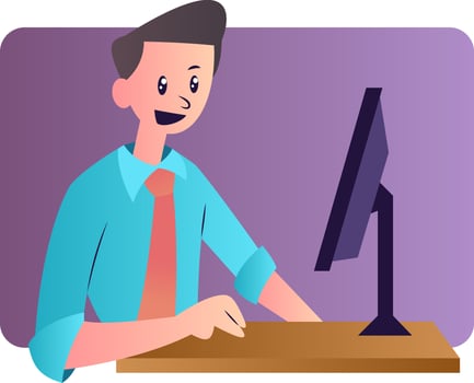 Cartoon man working on the computer vector illustartion on white background