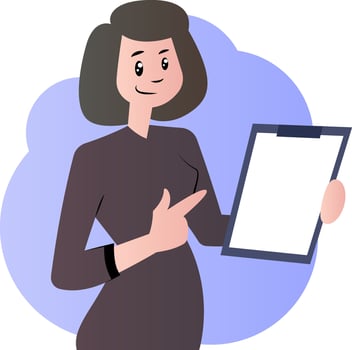 Cartoon woman with documents vector illustration on white background