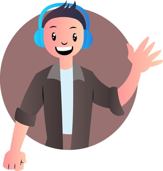 Cute cartoon boy with headphones vector illustartion on white background