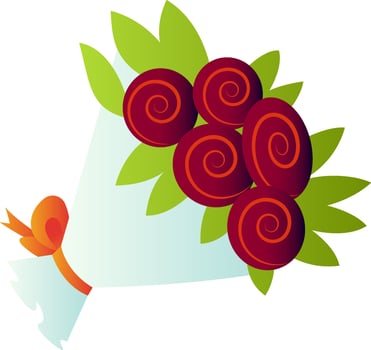 Vector illustration of a boquet of red roses on white background