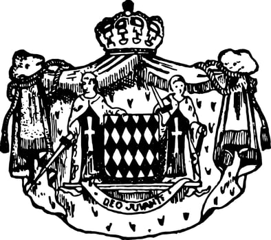 Monaco Coat of Arms is a king and queen coat, vintage engraving. vector