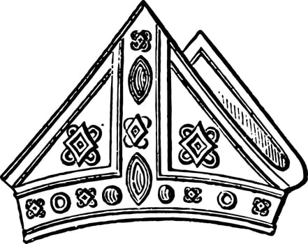 Mitre of Archbishop Cranley vintage engraving. vector