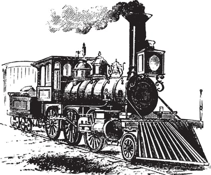 Locomotive, vintage illustration. vector