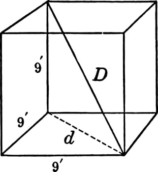 Cube 9 by 9 by 9 With Diagonals vintage illustration. vector