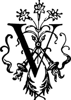 V, Floral initial vintage illustration. vector