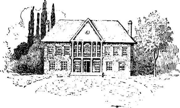 Old Capitol at Williamsburg vintage illustration vector
