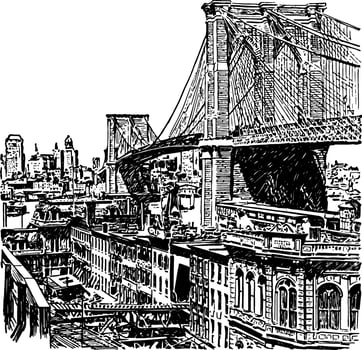 Brooklyn Bridge vintage illustration vector