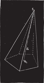 The pyramid center of gravity, vintage engraving. vector