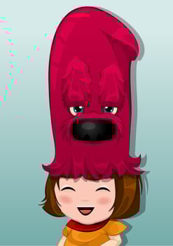 Little Girl with Red Choosing Hat, illustration vector
