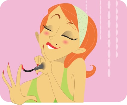 a cartoon woman with red hair and a green dress vector