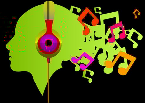 Listening to music, illustration vector