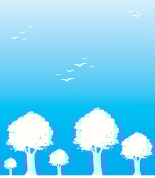 Trees and birds in blue background, illustration vector