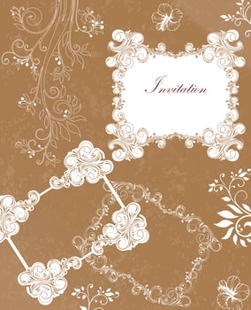Vintage invitation card with ornate elegant retro abstract floral design vector