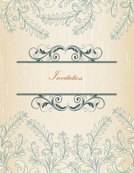 Vintage invitation card with ornate elegant retro abstract floral design vector