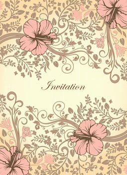 Vintage invitation card with ornate elegant retro abstract floral design vector