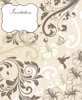 Vintage invitation card with ornate elegant retro abstract floral design vector