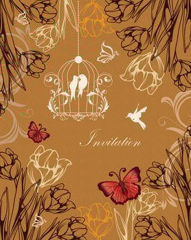 Vintage invitation card with ornate elegant retro abstract floral design vector