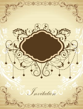 Vintage invitation card with ornate elegant retro abstract floral design vector