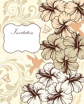 Vintage invitation card with ornate elegant retro abstract floral design vector