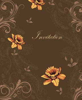 Vintage invitation card with ornate elegant retro abstract floral design vector