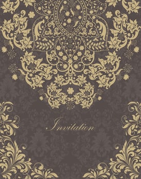 Vintage invitation card with ornate elegant retro abstract floral design vector