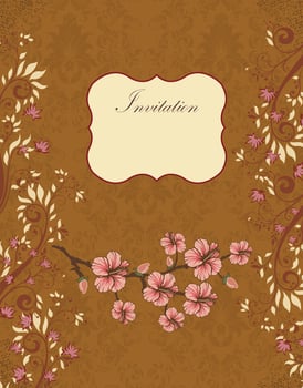 Vintage invitation card with ornate elegant retro abstract floral design vector