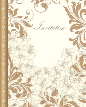 Vintage invitation card with ornate elegant retro abstract floral design vector